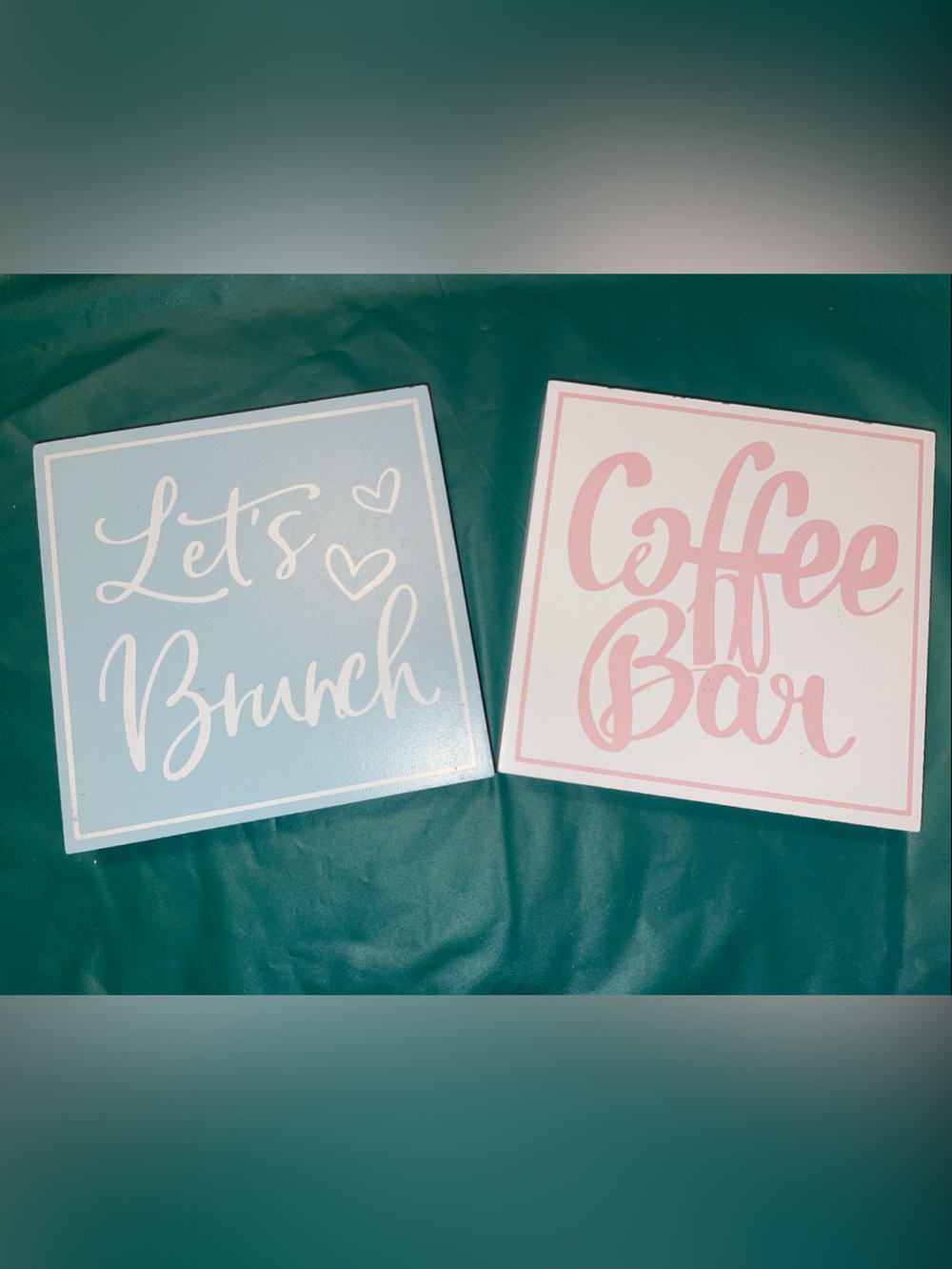 Pastel Kitchen Wall Signs - Blue "Let's Brunch" & Pink "Coffee Bar"